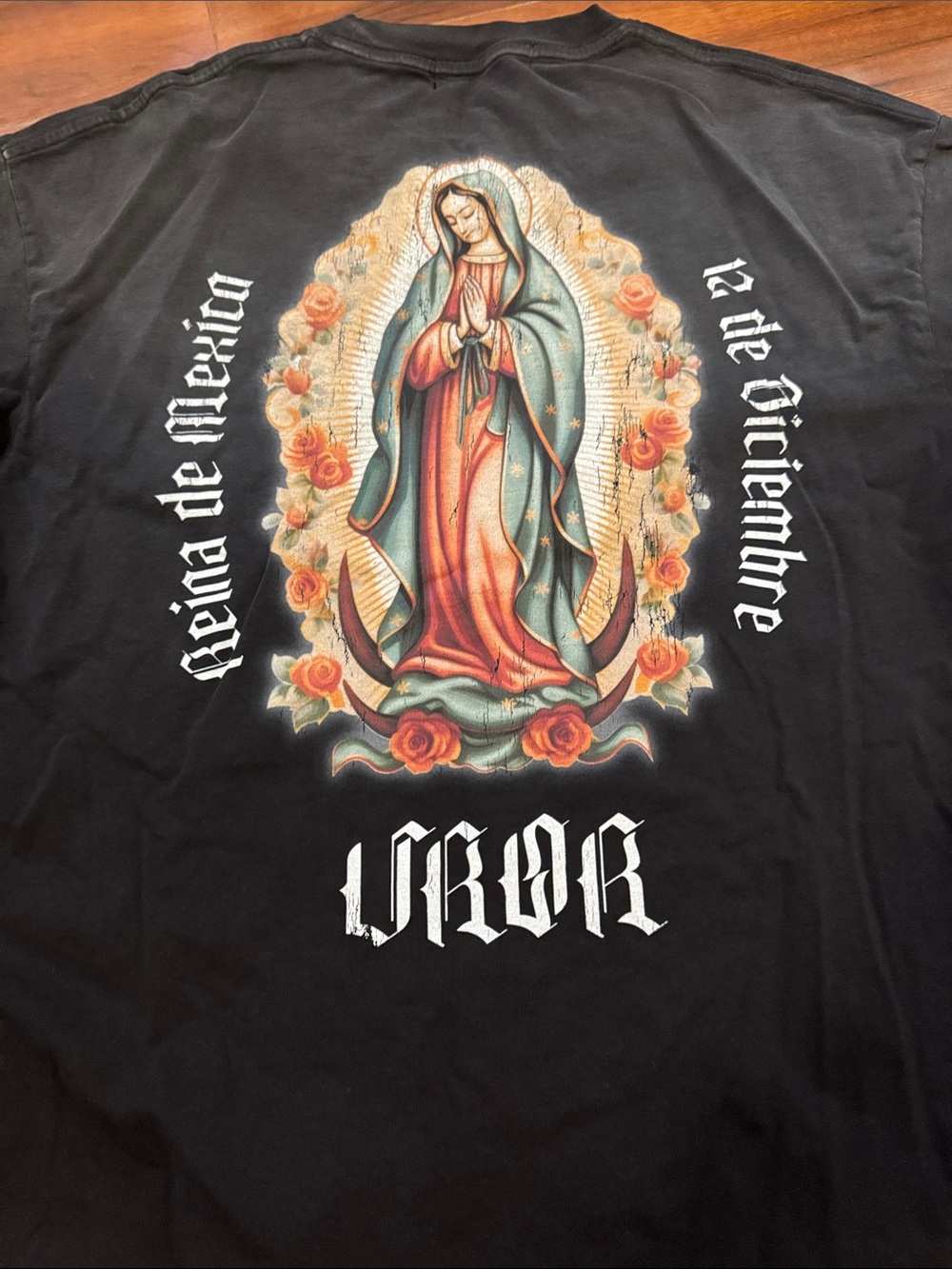 Black Short Sleeve Tee with Religious Graphic